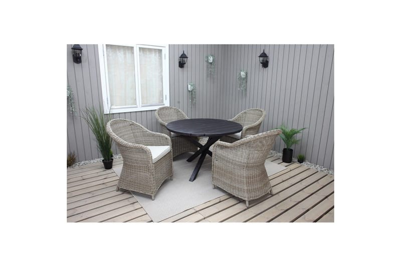 Udendørs møbelgruppe Ø 112 cm bord & 4 Belize naturlige stole Sort, Sort