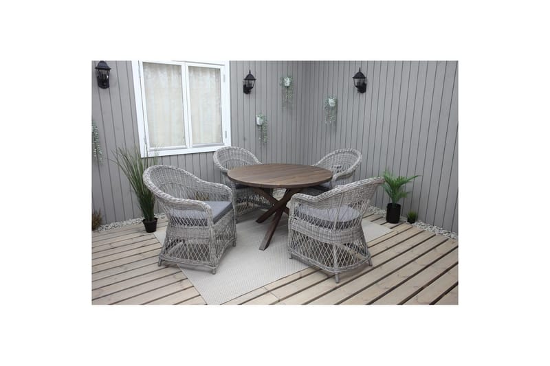 Udendørs møbelgruppe Ø 112 cm bord & 4 Merida grå stole Brun - Brun - Havemøbler - Udendørsgruppe - Havesæt