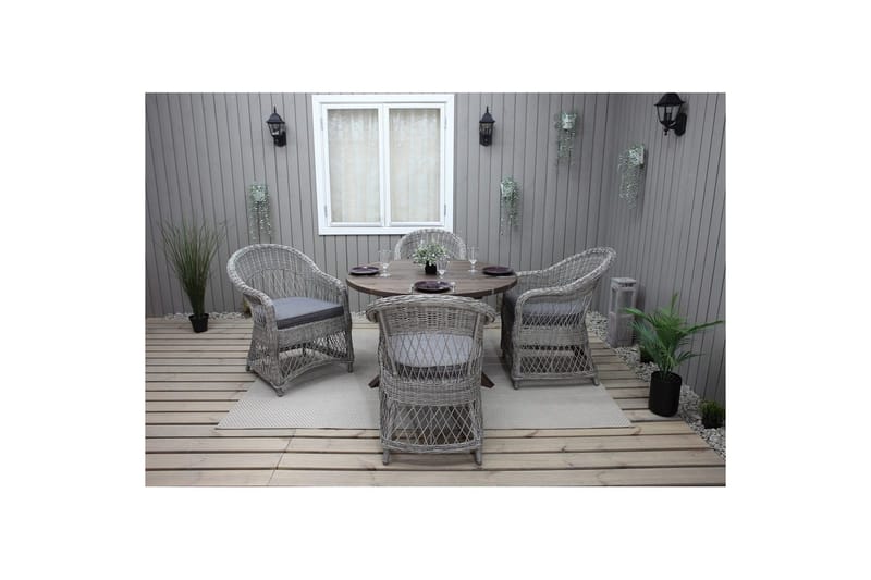 Udendørs møbelgruppe Ø 112 cm bord & 4 Merida grå stole Brun - Brun - Havemøbler - Udendørsgruppe - Havesæt