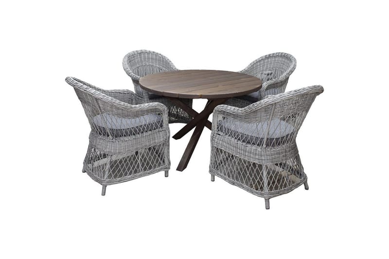 Udendørs møbelgruppe Ø 112 cm bord & 4 Merida grå stole Brun, Brun