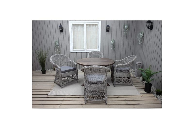 Udendørs møbelgruppe Ø 112 cm bord & 4 Merida grå stole Brun - Brun - Havemøbler - Udendørsgruppe - Havesæt