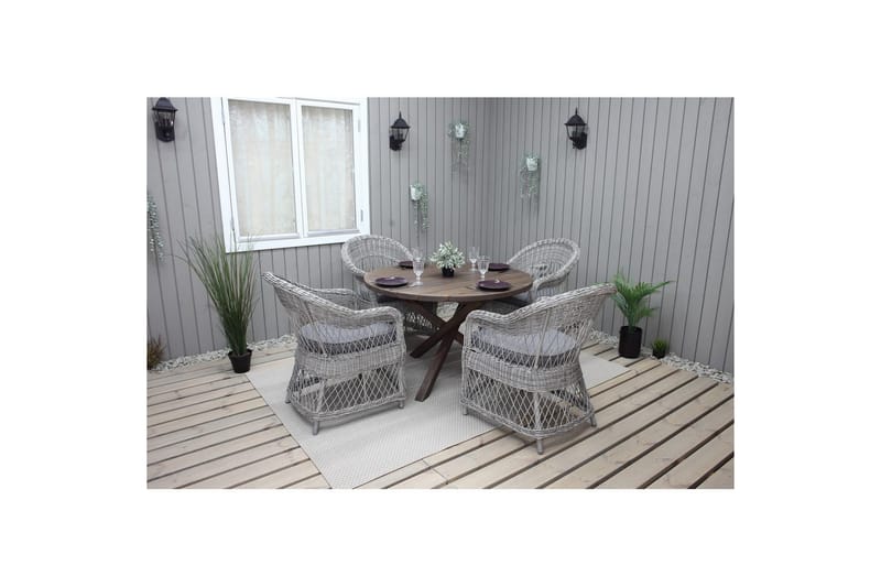 Udendørs møbelgruppe Ø 112 cm bord & 4 Merida grå stole Brun - Brun - Havemøbler - Udendørsgruppe - Havesæt