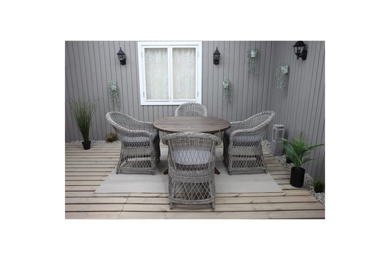 Udendørs møbelgruppe Ø 112 cm bord & 4 Merida grå stole Brun - Brun - Havemøbler - Udendørsgruppe - Havesæt