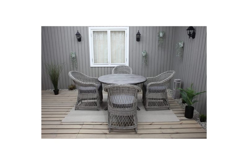 Udendørs møbelgruppe Ø 112 cm bord & 4 Merida grå stole Grå - Grå - Havemøbler - Udendørsgruppe - Havesæt