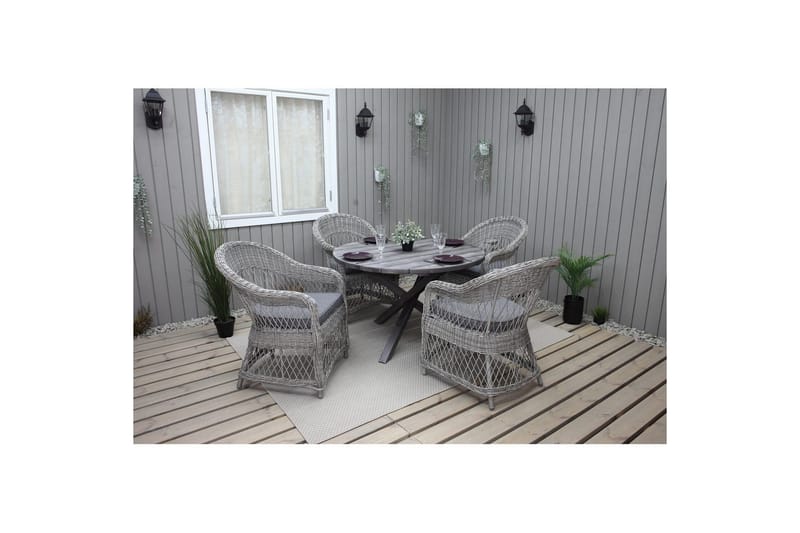 Udendørs møbelgruppe Ø 112 cm bord & 4 Merida grå stole Grå - Grå - Havemøbler - Udendørsgruppe - Havesæt