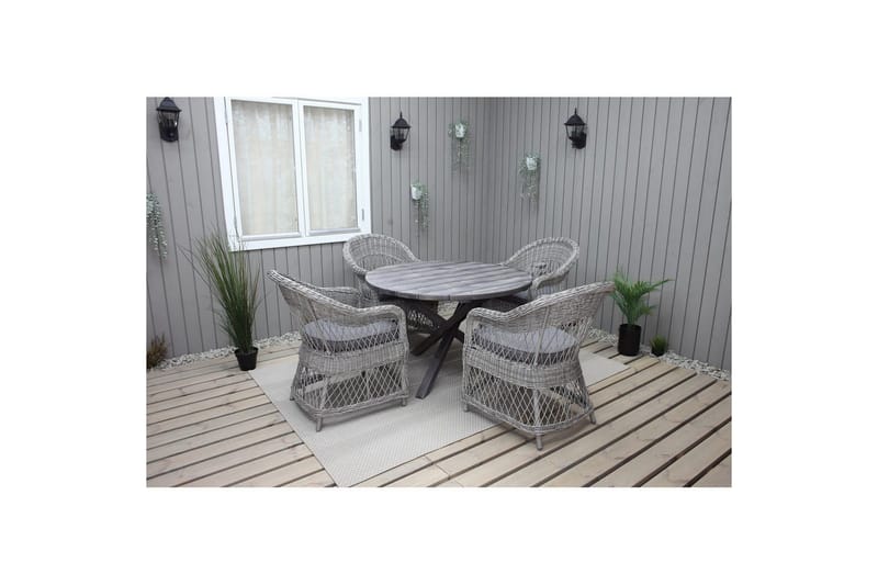 Udendørs møbelgruppe Ø 112 cm bord & 4 Merida grå stole Grå - Grå - Havemøbler - Udendørsgruppe - Havesæt