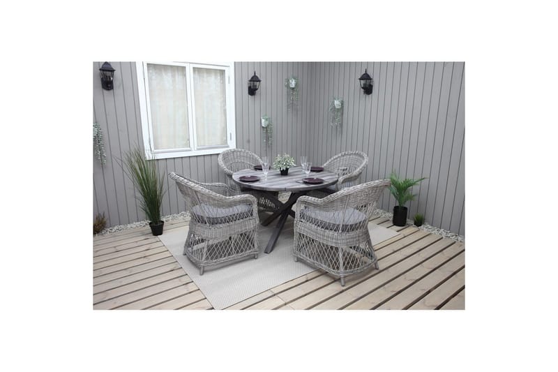 Udendørs møbelgruppe Ø 112 cm bord & 4 Merida grå stole Grå - Grå - Havemøbler - Udendørsgruppe - Havesæt