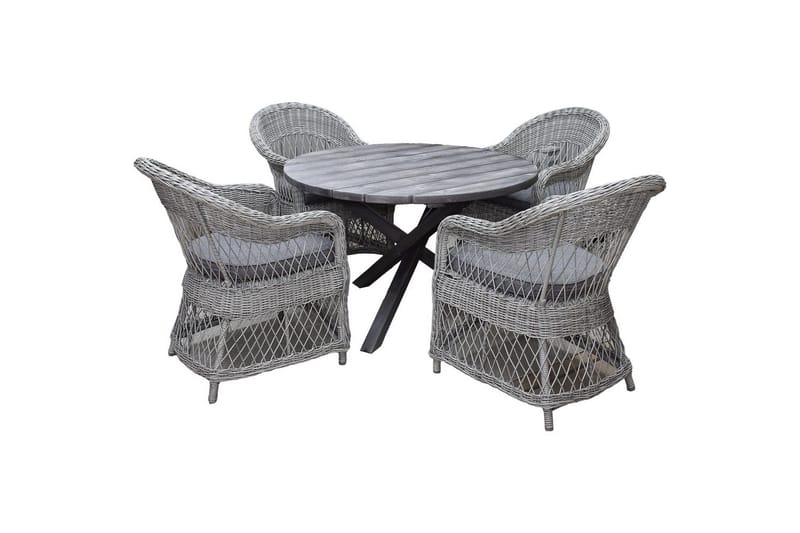 Udendørs møbelgruppe Ø 112 cm bord & 4 Merida grå stole Grå - Grå - Havemøbler - Udendørsgruppe - Havesæt