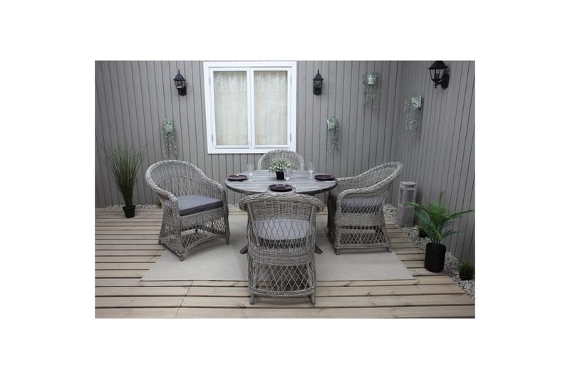 Udendørs møbelgruppe Ø 112 cm bord & 4 Merida grå stole Grå - Grå - Havemøbler - Udendørsgruppe - Havesæt