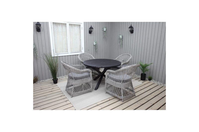 Udendørs møbelgruppe Ø 112 cm bord & 4 Merida grå stole Sort - Sort - Havemøbler - Udendørsgruppe - Havesæt