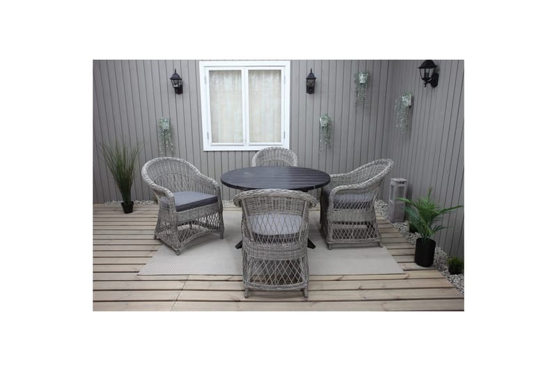 Udendørs møbelgruppe Ø 112 cm bord & 4 Merida grå stole Sort - Sort - Havemøbler - Udendørsgruppe - Havesæt
