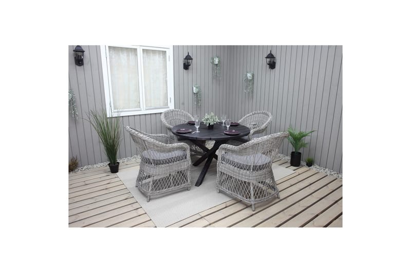 Udendørs møbelgruppe Ø 112 cm bord & 4 Merida grå stole Sort - Sort - Havemøbler - Udendørsgruppe - Havesæt