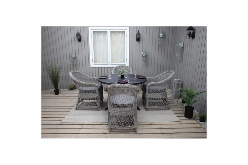 Udendørs møbelgruppe Ø 112 cm bord & 4 Merida grå stole Sort - Sort - Havemøbler - Udendørsgruppe - Havesæt