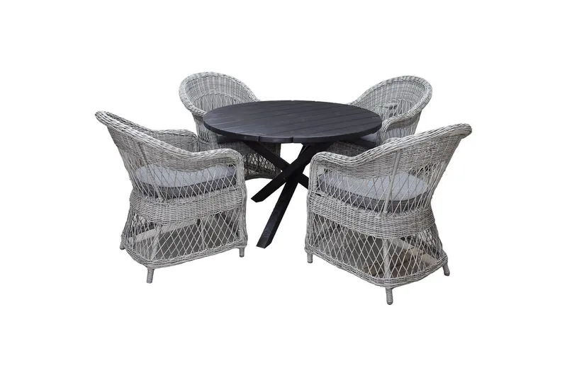 Udendørs møbelgruppe Ø 112 cm bord & 4 Merida grå stole Sort - Sort - Havemøbler - Udendørsgruppe - Havesæt
