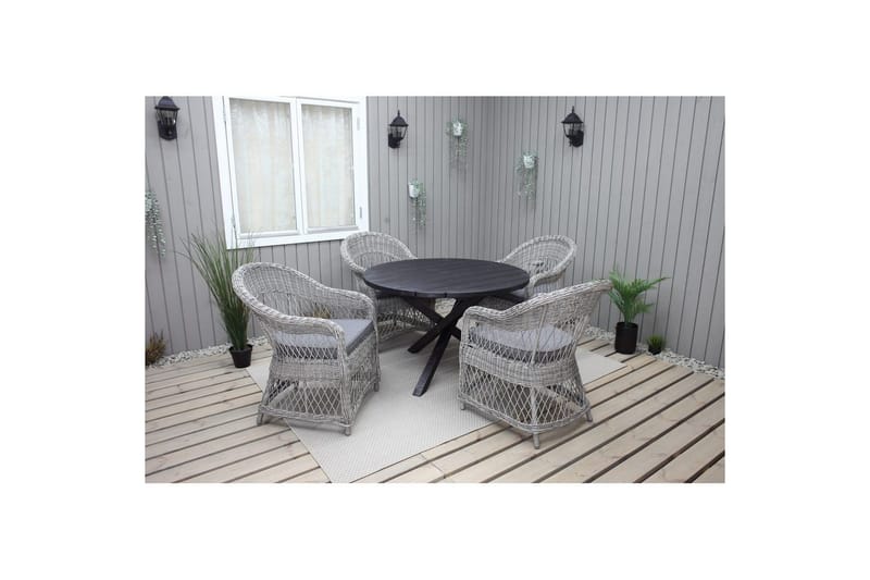 Udendørs møbelgruppe Ø 112 cm bord & 4 Merida grå stole Sort - Sort - Havemøbler - Udendørsgruppe - Havesæt