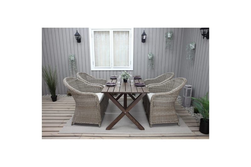 Udendørs møbelgruppe 150 cm Bord & 4 Belize naturel stole Brun - Brun - Havemøbler - Udendørsgruppe - Havesæt