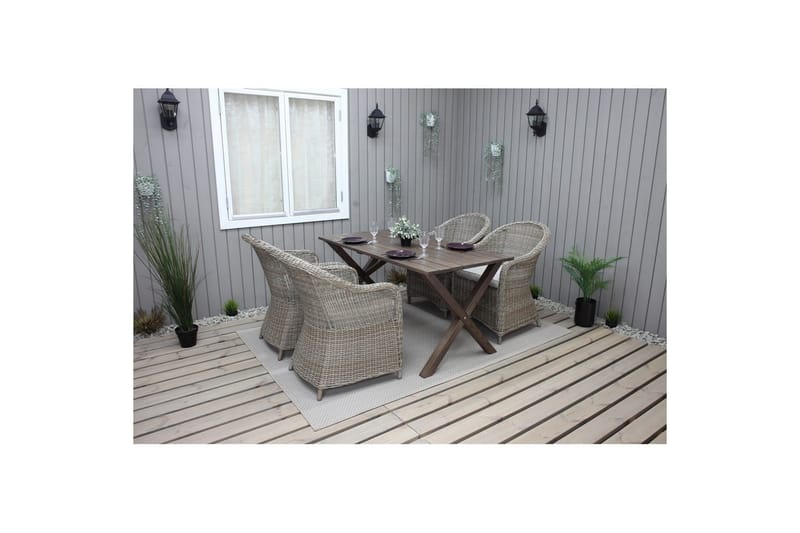 Udendørs møbelgruppe 150 cm Bord & 4 Belize naturel stole Brun - Brun - Havemøbler - Udendørsgruppe - Havesæt