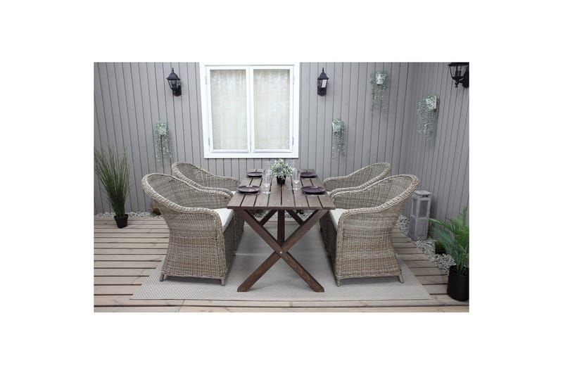 Udendørs møbelgruppe 150 cm Bord & 4 Belize naturel stole Brun - Brun - Havemøbler - Udendørsgruppe - Havesæt