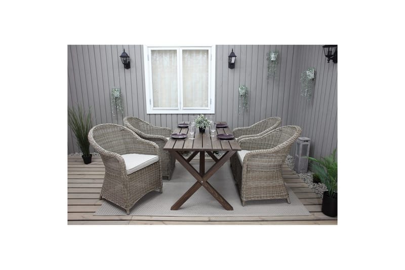 Udendørs møbelgruppe 150 cm Bord & 4 Belize naturel stole Brun - Brun - Havemøbler - Udendørsgruppe - Havesæt