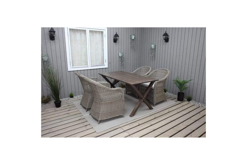 Udendørs møbelgruppe 150 cm Bord & 4 Belize naturel stole Brun - Brun - Havemøbler - Udendørsgruppe - Havesæt