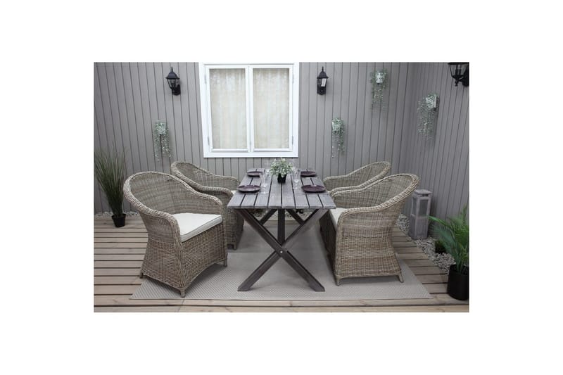 Udendørs møbelgruppe 150 cm Bord & 4 Belize naturel stole Grå - Grå - Havemøbler - Udendørsgruppe - Havesæt