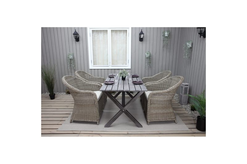 Udendørs møbelgruppe 150 cm Bord & 4 Belize naturel stole Grå - Grå - Havemøbler - Udendørsgruppe - Havesæt