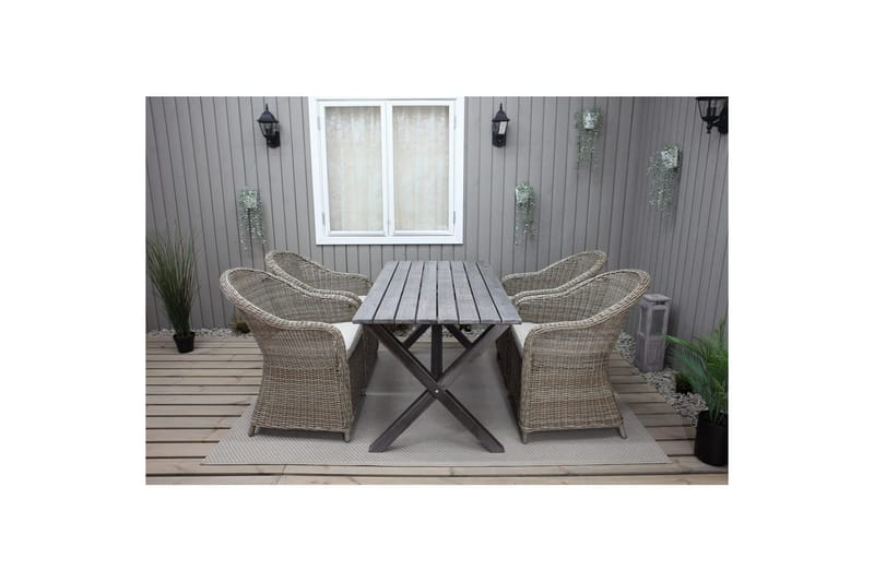 Udendørs møbelgruppe 150 cm Bord & 4 Belize naturel stole Grå - Grå - Havemøbler - Udendørsgruppe - Havesæt