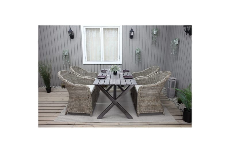 Udendørs møbelgruppe 150 cm Bord & 4 Belize naturel stole Grå - Grå - Havemøbler - Udendørsgruppe - Havesæt