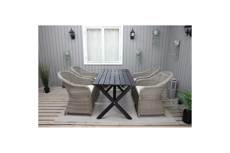 Udendørs møbelgruppe 150 cm Bord & 4 Belize naturel stole Sort - Sort - Havemøbler - Udendørsgruppe - Havesæt