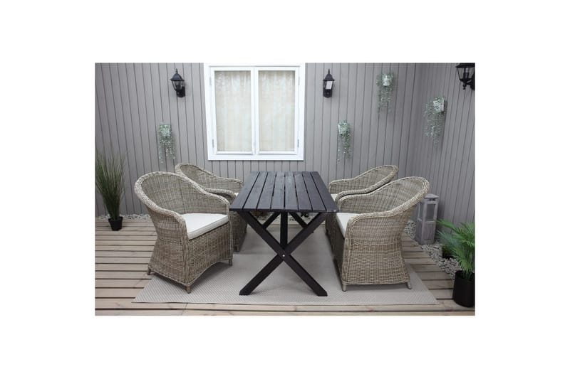 Udendørs møbelgruppe 150 cm Bord & 4 Belize naturel stole Sort - Sort - Havemøbler - Udendørsgruppe - Havesæt