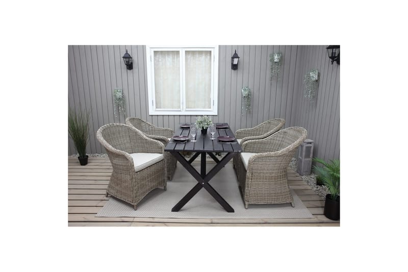 Udendørs møbelgruppe 150 cm Bord & 4 Belize naturel stole Sort - Sort - Havemøbler - Udendørsgruppe - Havesæt