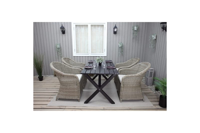 Udendørs møbelgruppe 150 cm Bord & 4 Belize naturel stole Sort - Sort - Havemøbler - Udendørsgruppe - Havesæt