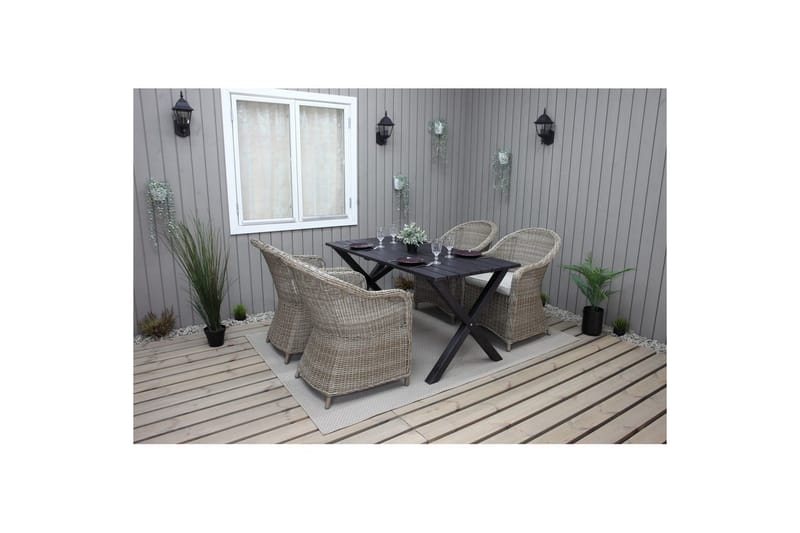 Udendørs møbelgruppe 150 cm Bord & 4 Belize naturel stole Sort - Sort - Havemøbler - Udendørsgruppe - Havesæt