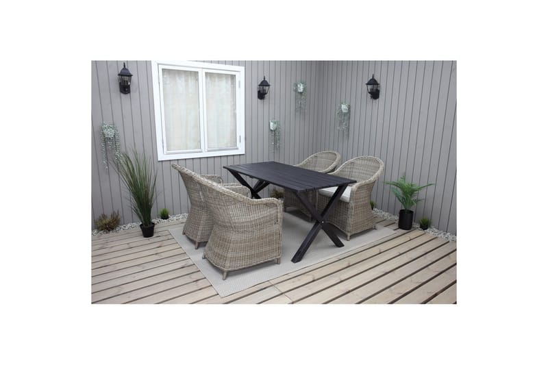 Udendørs møbelgruppe 150 cm Bord & 4 Belize naturel stole Sort - Sort - Havemøbler - Udendørsgruppe - Havesæt