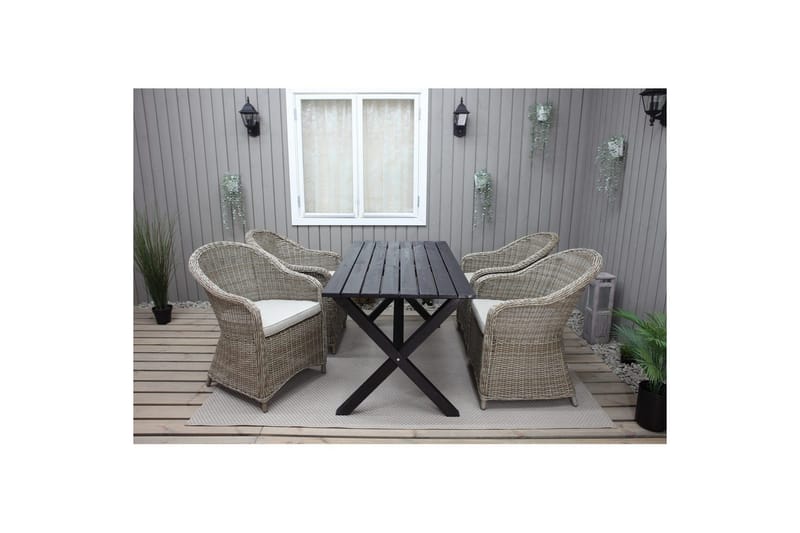 Udendørs møbelgruppe 150 cm Bord & 4 Belize naturel stole Sort - Sort - Havemøbler - Udendørsgruppe - Havesæt