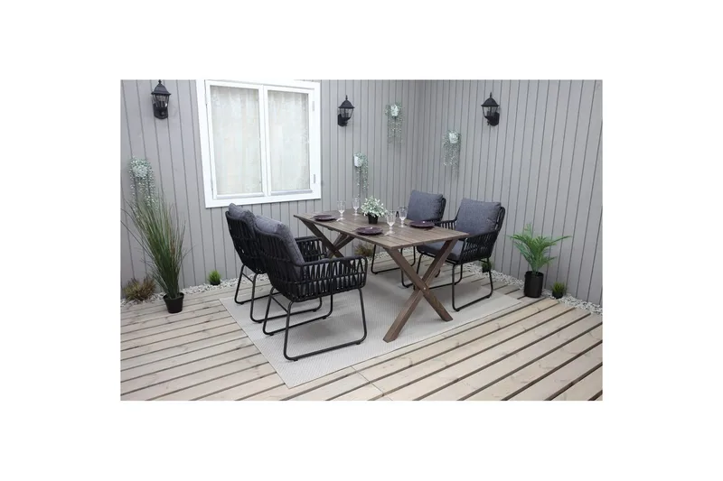 Udendørs møbelgruppe 150 cm Bord & 4 Levanto grå stole Brun - Brun - Havemøbler - Udendørsgruppe - Havesæt