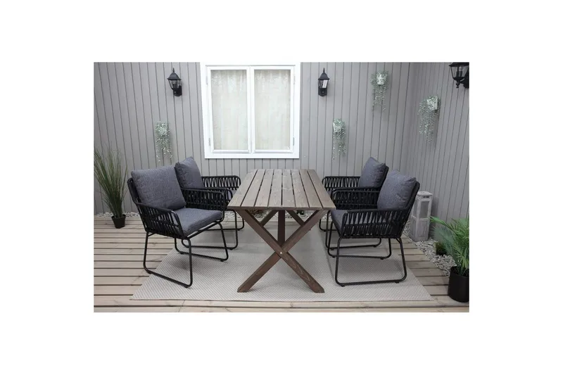 Udendørs møbelgruppe 150 cm Bord & 4 Levanto grå stole Brun - Brun - Havemøbler - Udendørsgruppe - Havesæt