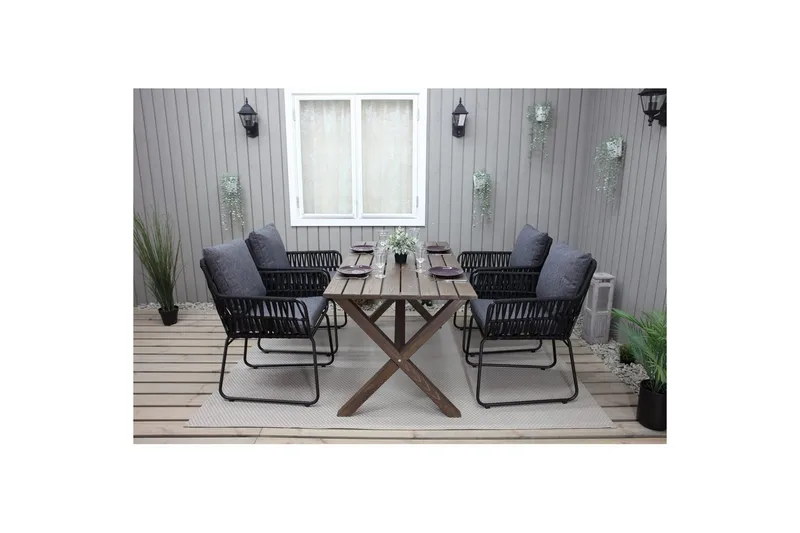 Udendørs møbelgruppe 150 cm Bord & 4 Levanto grå stole Brun - Brun - Havemøbler - Udendørsgruppe - Havesæt