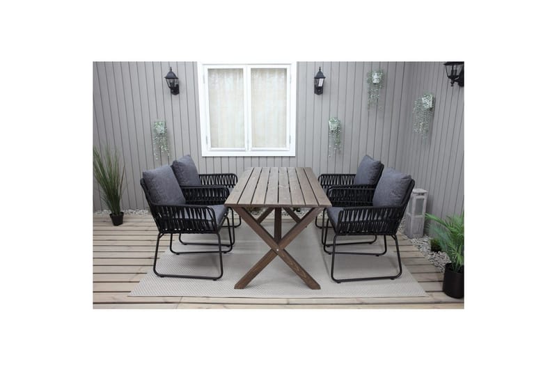 Udendørs møbelgruppe 150 cm Bord & 4 Levanto grå stole Brun - Brun - Havemøbler - Udendørsgruppe - Havesæt