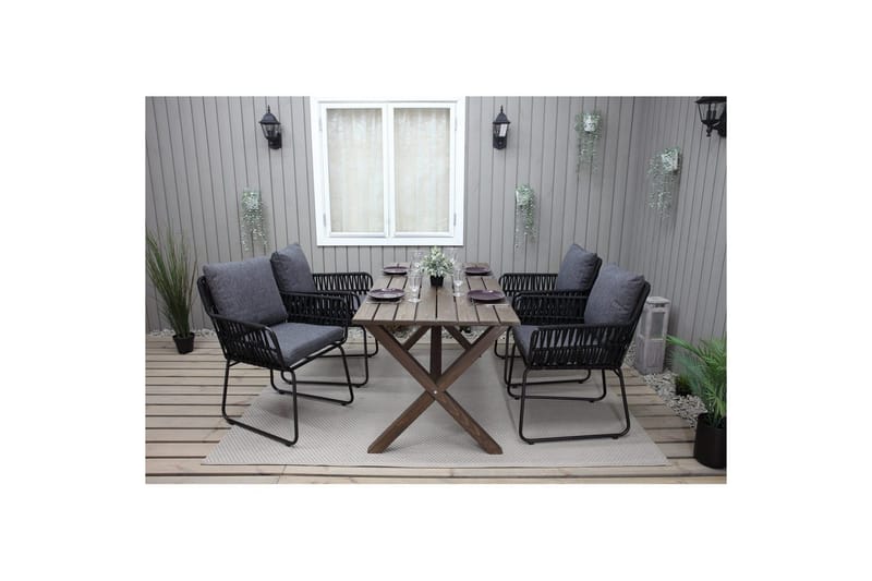 Udendørs møbelgruppe 150 cm Bord & 4 Levanto grå stole Brun - Brun - Havemøbler - Udendørsgruppe - Havesæt