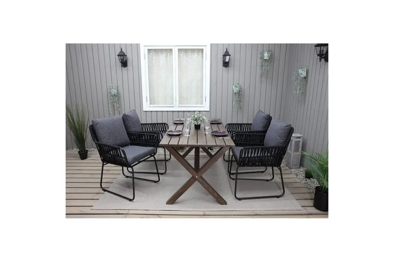 Udendørs møbelgruppe 150 cm Bord & 4 Levanto grå stole Brun - Brun - Havemøbler - Udendørsgruppe - Havesæt