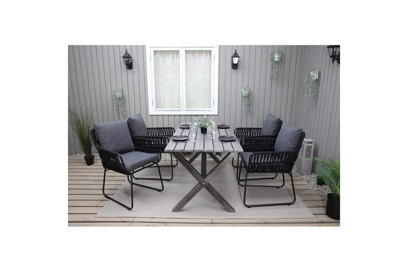 Udendørs møbelgruppe 150 cm Bord & 4 Levanto grå stole Grå - Grå - Havemøbler - Udendørsgruppe - Havesæt