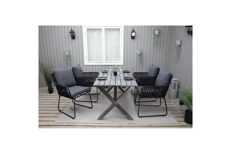 Udendørs møbelgruppe 150 cm Bord & 4 Levanto grå stole Grå - Grå - Havemøbler - Udendørsgruppe - Havesæt
