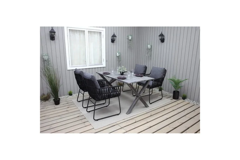 Udendørs møbelgruppe 150 cm Bord & 4 Levanto grå stole Grå - Grå - Havemøbler - Udendørsgruppe - Havesæt