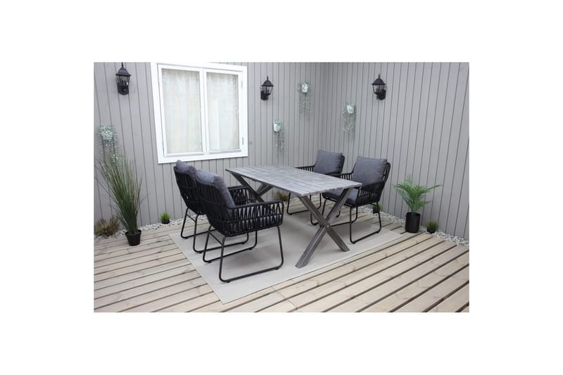 Udendørs møbelgruppe 150 cm Bord & 4 Levanto grå stole Grå - Grå - Havemøbler - Udendørsgruppe - Havesæt