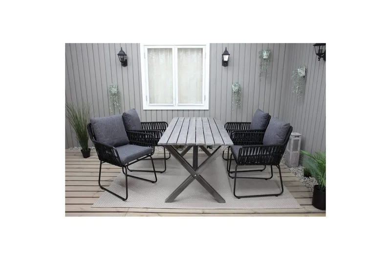Udendørs møbelgruppe 150 cm Bord & 4 Levanto grå stole Grå - Grå - Havemøbler - Udendørsgruppe - Havesæt