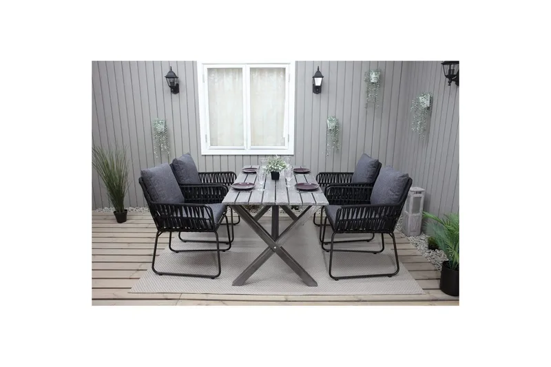 Udendørs møbelgruppe 150 cm Bord & 4 Levanto grå stole Grå - Grå - Havemøbler - Udendørsgruppe - Havesæt
