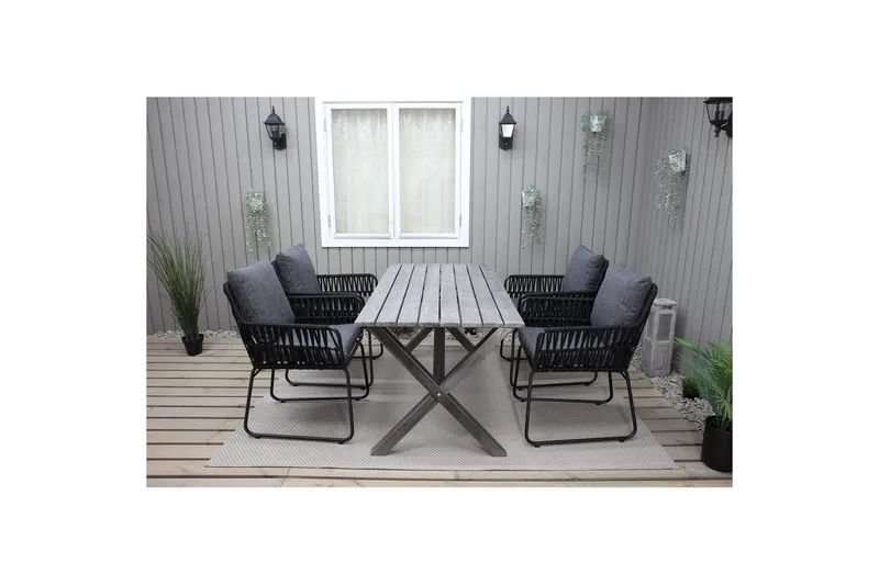 Udendørs møbelgruppe 150 cm Bord & 4 Levanto grå stole Grå - Grå - Havemøbler - Udendørsgruppe - Havesæt