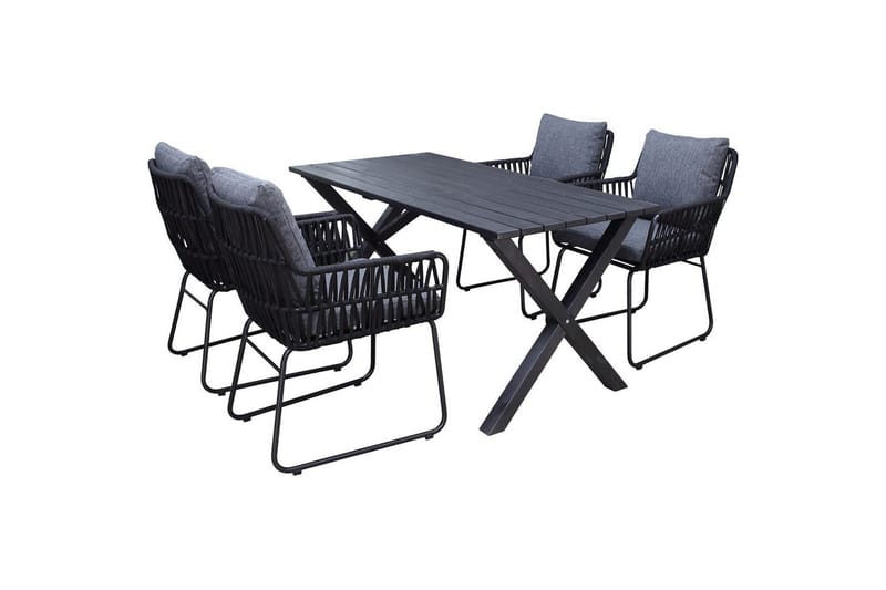 Udendørs møbelgruppe 150 cm Bord & 4 Levanto grå stole Sort - Sort - Havemøbler - Udendørsgruppe - Havesæt