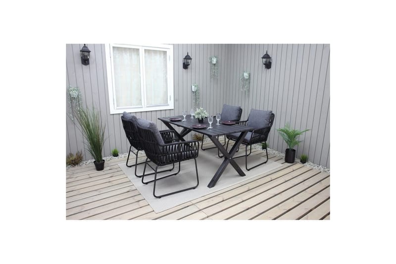 Udendørs møbelgruppe 150 cm Bord & 4 Levanto grå stole Sort - Sort - Havemøbler - Udendørsgruppe - Havesæt